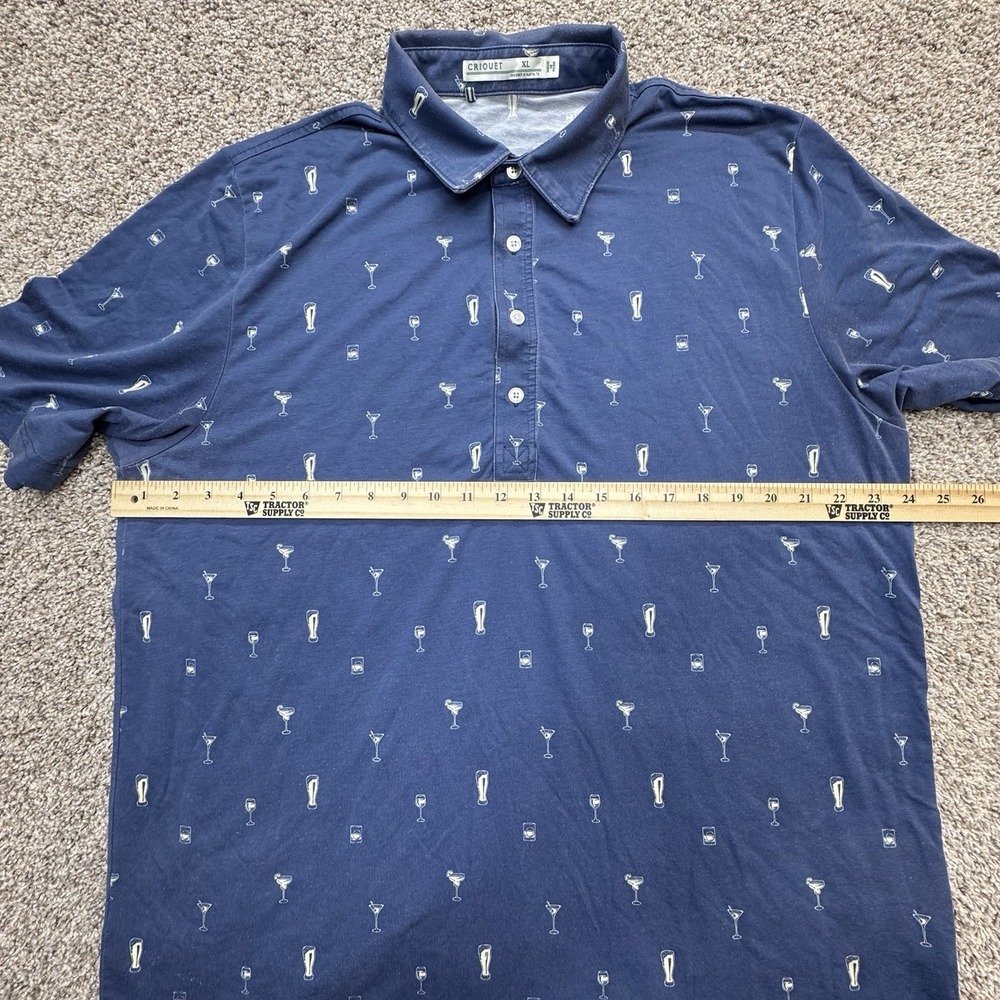 Criquet Shirt Mens Blue Drinks Polo Short Sleeve Pocket Golf Travel Size XL - Picture 6 of 6